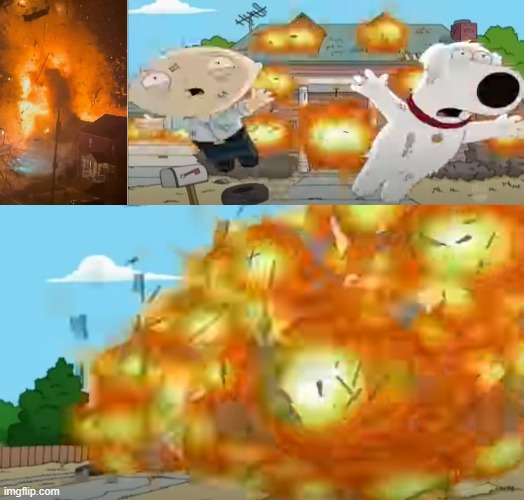 Simpsons didn't predict it! | image tagged in home,explosion,stewie,brian,prediction,simpsons | made w/ Imgflip meme maker
