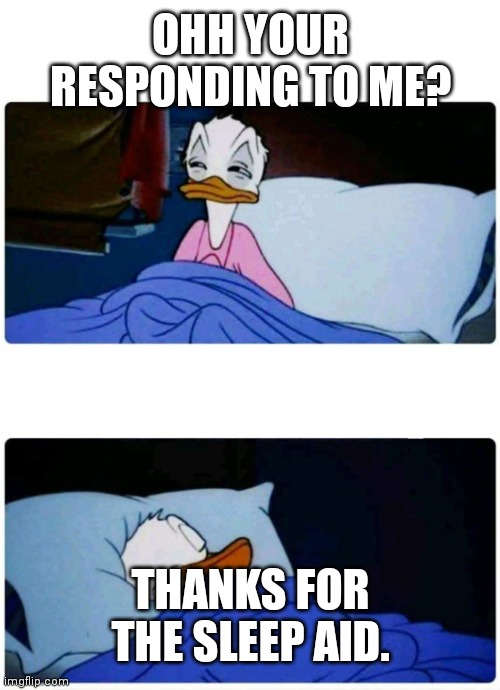 Responding trolling | OHH YOUR RESPONDING TO ME? THANKS FOR THE SLEEP AID. | image tagged in donald duck sleeping | made w/ Imgflip meme maker