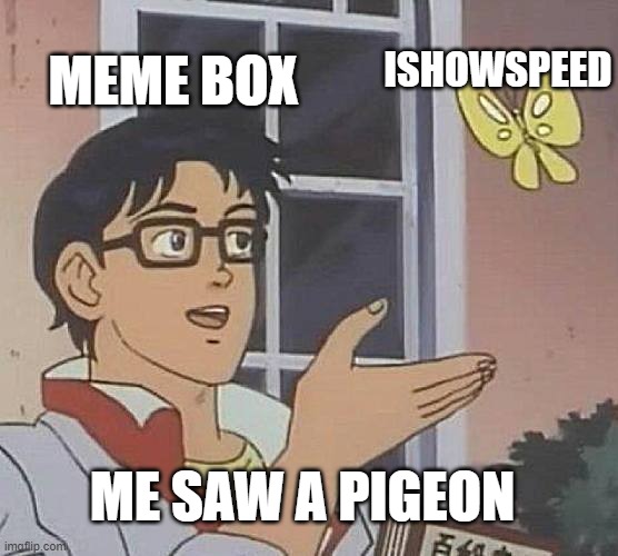 Ohio meme box | MEME BOX; ISHOWSPEED; ME SAW A PIGEON | image tagged in memes,is this a pigeon | made w/ Imgflip meme maker