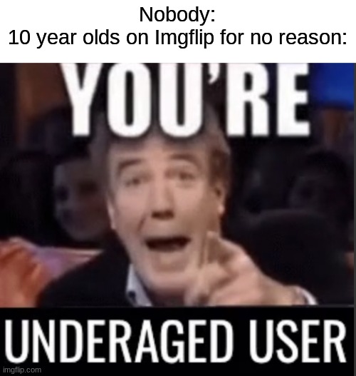 It's the only "insult" they say. | Nobody:
10 year olds on Imgflip for no reason: | image tagged in memes,funny | made w/ Imgflip meme maker
