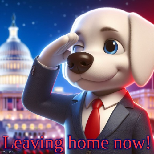 see you lator | Leaving home now! | image tagged in white labrador saluting | made w/ Imgflip meme maker