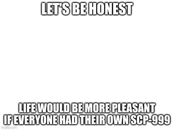 LET'S BE HONEST; LIFE WOULD BE MORE PLEASANT IF EVERYONE HAD THEIR OWN SCP-999 | made w/ Imgflip meme maker