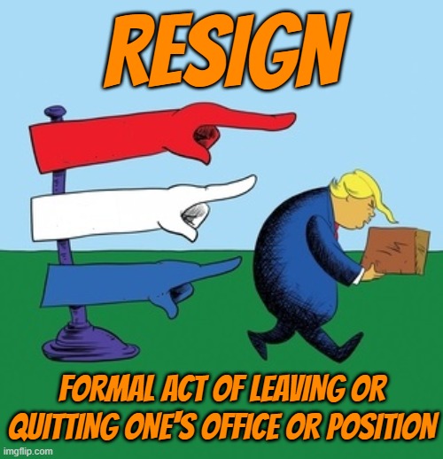 R  E  S  I  G  N | RESIGN; FORMAL ACT OF LEAVING OR QUITTING ONE'S OFFICE OR POSITION | image tagged in resign,leave,quit,go,surrender,step down | made w/ Imgflip meme maker
