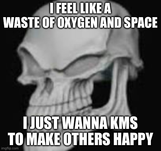 Hlerp (mod note: killing yourself, is like a freight grenade, it’s not going to take the problem away…It’s only going to hurt ev | I FEEL LIKE A WASTE OF OXYGEN AND SPACE; I JUST WANNA KMS TO MAKE OTHERS HAPPY | made w/ Imgflip meme maker