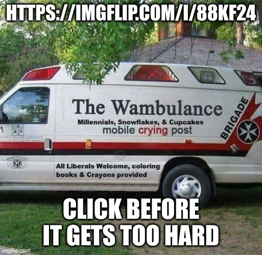 snowflake called the sitemods | HTTPS://IMGFLIP.COM/I/88KF24; CLICK BEFORE IT GETS TOO HARD | image tagged in wambulance | made w/ Imgflip meme maker