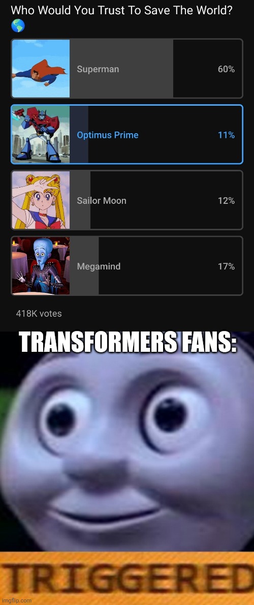 TRANSFORMERS FANS: | image tagged in triggered | made w/ Imgflip meme maker