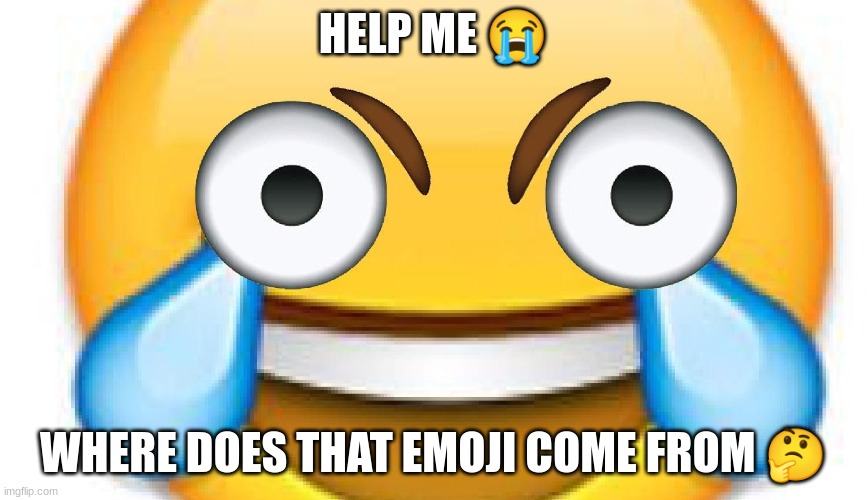 help somebody help me | HELP ME 😭; WHERE DOES THAT EMOJI COME FROM 🤔 | image tagged in xd face,emoji,emojis | made w/ Imgflip meme maker