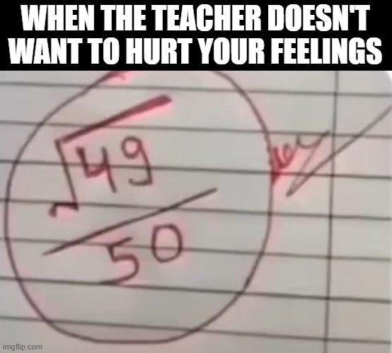teacher | WHEN THE TEACHER DOESN'T WANT TO HURT YOUR FEELINGS | image tagged in teacher | made w/ Imgflip meme maker