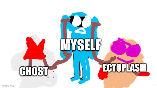 I'm afraid of ghosts and ectoplasms too | MYSELF; GHOST; ECTOPLASM | image tagged in person holding leash,ghost and ectoplasm,fantasma,ectoplasm | made w/ Imgflip meme maker