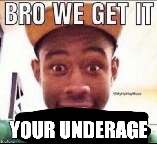@ stojourner | YOUR UNDERAGE | image tagged in bro we get it you're gay | made w/ Imgflip meme maker