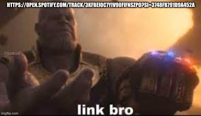 another song | HTTPS://OPEN.SPOTIFY.COM/TRACK/3KFBEIOC7YIV90FIFNSZPO?SI=3748FB791D9A452A | image tagged in link bro | made w/ Imgflip meme maker