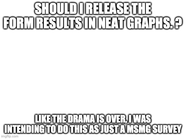 SHOULD I RELEASE THE FORM RESULTS IN NEAT GRAPHS. ? LIKE THE DRAMA IS OVER, I WAS INTENDING TO DO THIS AS JUST A MSMG SURVEY | made w/ Imgflip meme maker