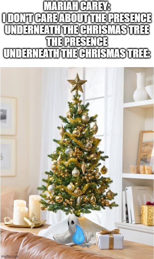 She is so mean | MARIAH CAREY:
I DON'T CARE ABOUT THE PRESENCE UNDERNEATH THE CHRISMAS TREE
THE PRESENCE UNDERNEATH THE CHRISMAS TREE: | image tagged in mariah carey,christmas | made w/ Imgflip meme maker