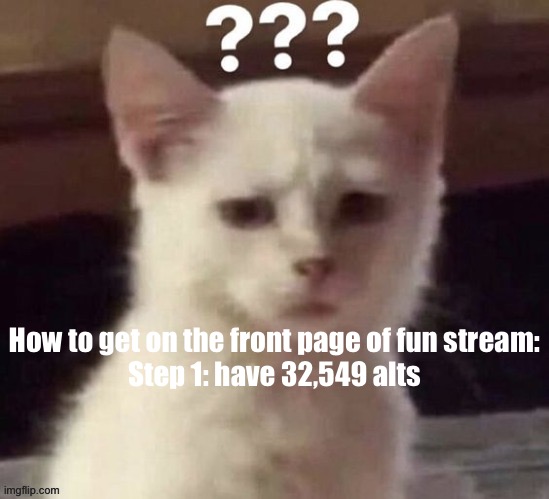 ? | How to get on the front page of fun stream:
Step 1: have 32,549 alts | made w/ Imgflip meme maker