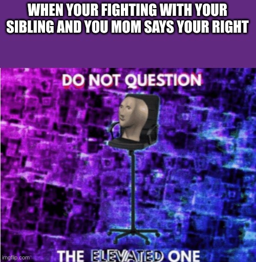 Do not question the elevated one | WHEN YOUR FIGHTING WITH YOUR SIBLING AND YOU MOM SAYS YOUR RIGHT | image tagged in do not question the elevated one | made w/ Imgflip meme maker