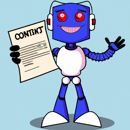 laughing robot holding a contract in his hand Blank Meme Template