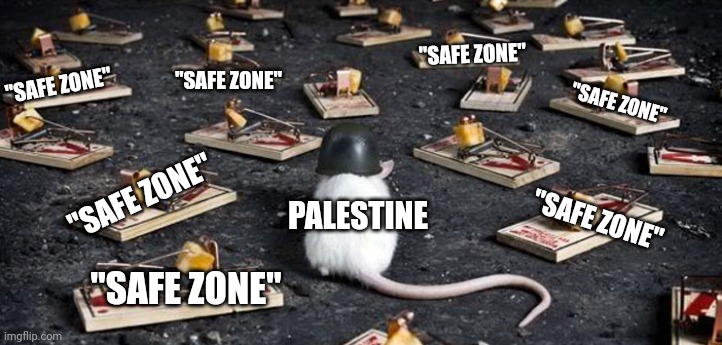 Russia invasion bad Israel invasion good | "SAFE ZONE"; "SAFE ZONE"; "SAFE ZONE"; "SAFE ZONE"; "SAFE ZONE"; "SAFE ZONE"; PALESTINE; "SAFE ZONE" | image tagged in mine minefield trap cheese mouse | made w/ Imgflip meme maker