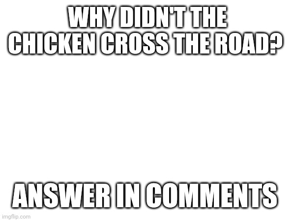 WHY DIDN'T THE CHICKEN CROSS THE ROAD? ANSWER IN COMMENTS | made w/ Imgflip meme maker