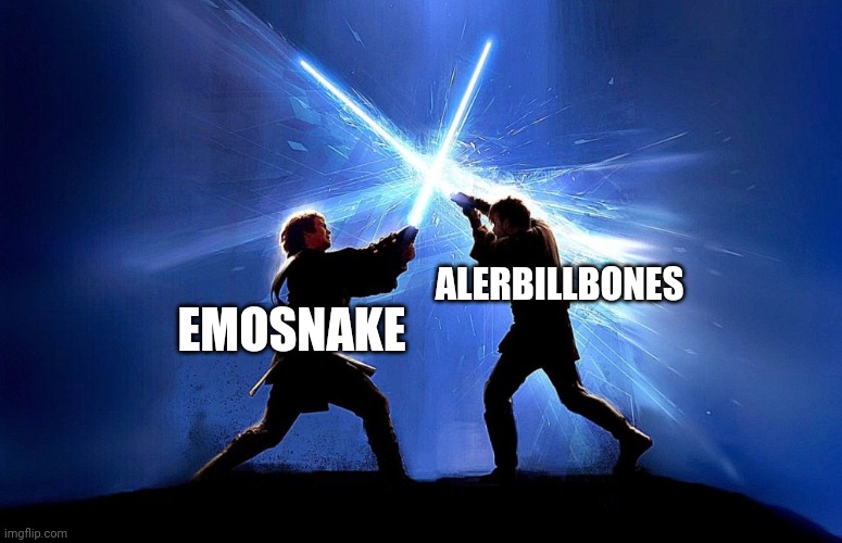 Who would win | ALERBILLBONES; EMOSNAKE | image tagged in lightsaber battle | made w/ Imgflip meme maker