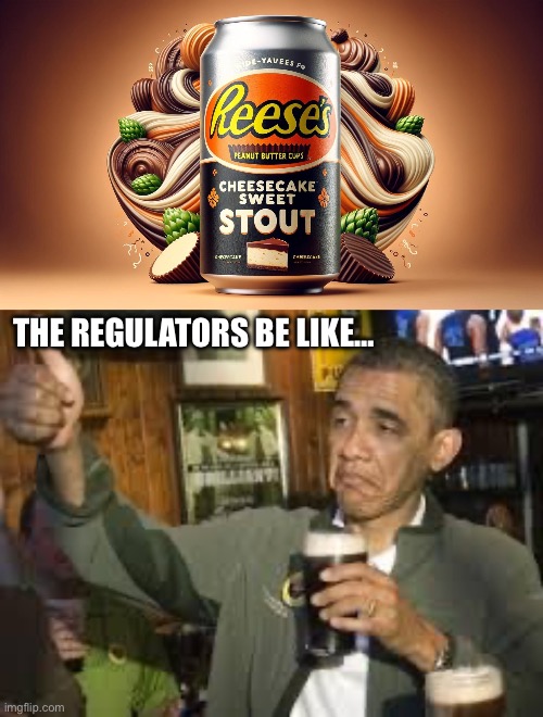 Hershey’s entering into the alcohol industry | THE REGULATORS BE LIKE… | image tagged in go home obama you're drunk,memes,reese's,ill take your entire stock,beer,alcohol | made w/ Imgflip meme maker