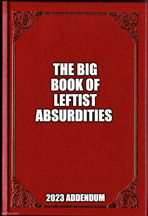 blank book | THE BIG BOOK OF LEFTIST ABSURDITIES 2023 ADDENDUM | image tagged in blank book | made w/ Imgflip meme maker