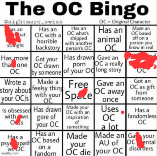 The OC bingo | image tagged in the oc bingo | made w/ Imgflip meme maker