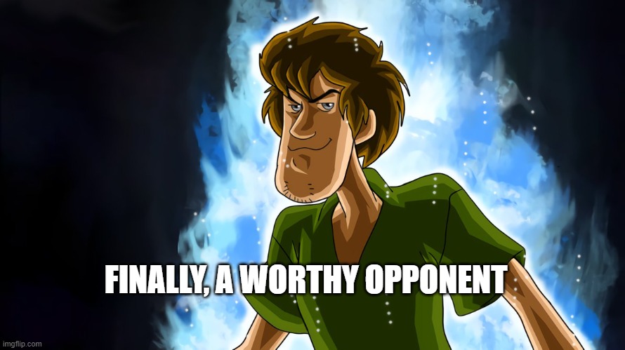 Ultra instinct shaggy | FINALLY, A WORTHY OPPONENT | image tagged in ultra instinct shaggy | made w/ Imgflip meme maker