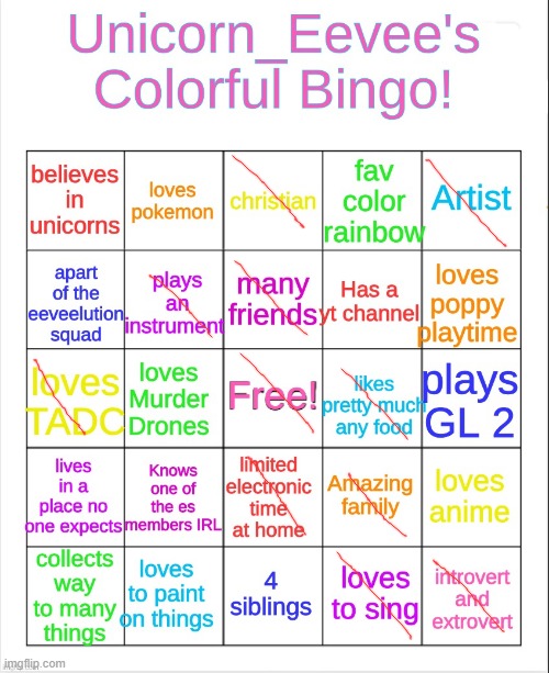No Title | image tagged in unicorn_eevee colorful bingo | made w/ Imgflip meme maker