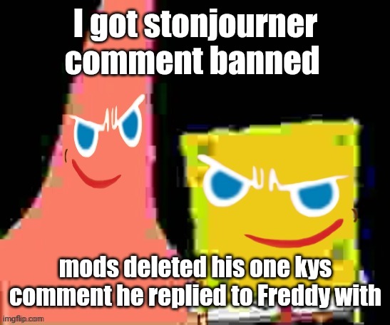 gingerpat & gingerbob | I got stonjourner comment banned; mods deleted his one kys comment he replied to Freddy with | image tagged in gingerpat gingerbob | made w/ Imgflip meme maker
