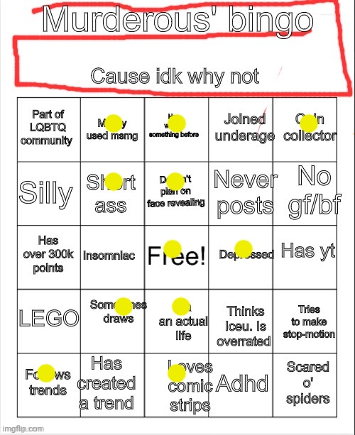 My depression is getting better. | image tagged in murderous bingo | made w/ Imgflip meme maker