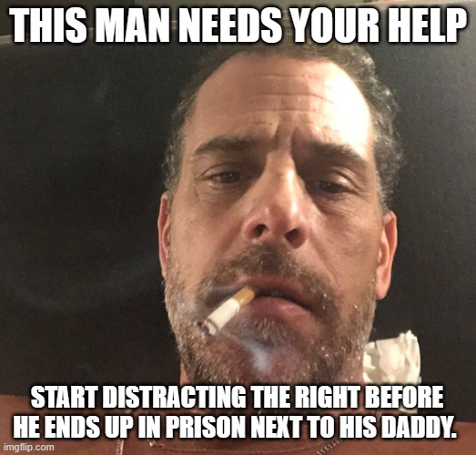 You know this panicked call when out to the state sponsored media | THIS MAN NEEDS YOUR HELP; START DISTRACTING THE RIGHT BEFORE HE ENDS UP IN PRISON NEXT TO HIS DADDY. | image tagged in hunter biden,state sponsored media,but trump,biden crime family,hunter biden indicted,left in a panic | made w/ Imgflip meme maker