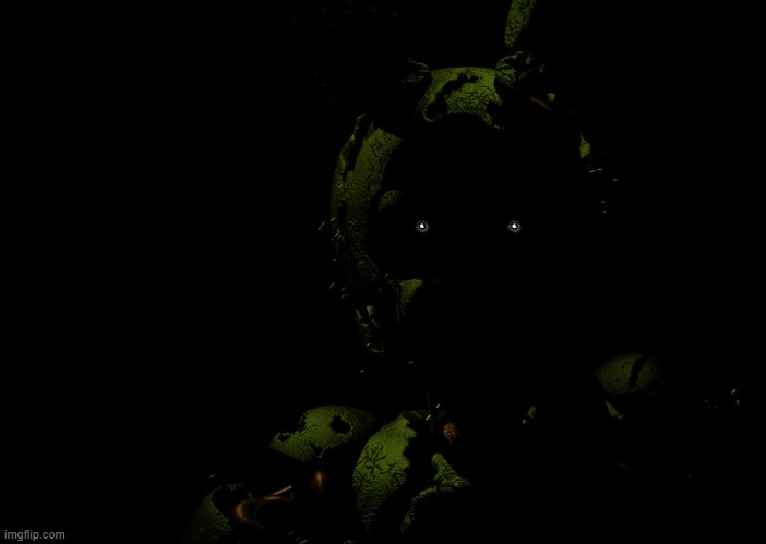 This is Springtrap. I am staring into your soul, waiting to kill five children. | image tagged in springtrap staring | made w/ Imgflip meme maker