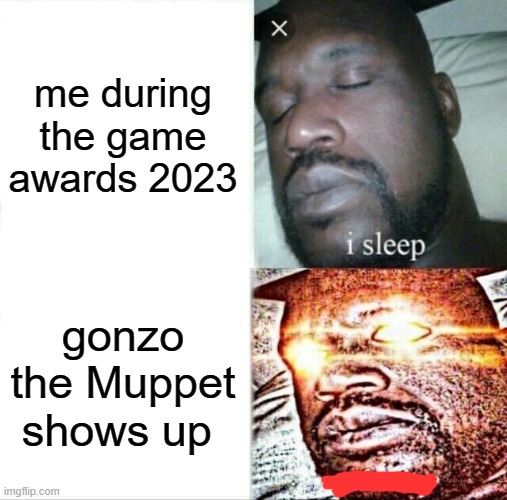i only watched the 3/5ths of the game awards lol | me during the game awards 2023; gonzo the Muppet shows up | image tagged in memes,sleeping shaq,awards | made w/ Imgflip meme maker