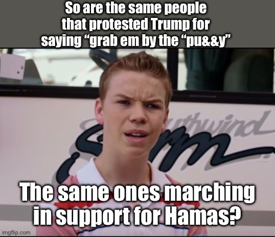 Is actual grabbing ok if you don’t like their nationality? | So are the same people that protested Trump for saying “grab em by the “pu&&y”; The same ones marching in support for Hamas? | image tagged in you guys are getting paid,politics lol,memes,hypocrisy | made w/ Imgflip meme maker