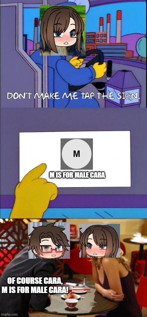 M is For Male Cara, YES IT'S COMING BACK! | M IS FOR MALE CARA; OF COURSE CARA, M IS FOR MALE CARA! | image tagged in x is for x,male cara,pop up school 2,pus2,love | made w/ Imgflip meme maker