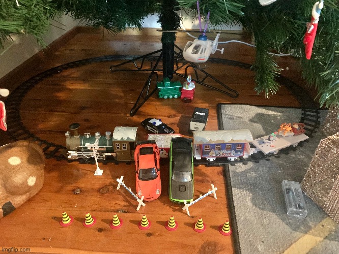 Xmas display I did under the tree, the cars aren’t quite right but they’re close enough | image tagged in memes,christmas,fast and furious | made w/ Imgflip meme maker