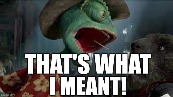 THAT'S WHAT I MEANT!!! | THAT'S WHAT; I MEANT! | image tagged in rango screams | made w/ Imgflip meme maker
