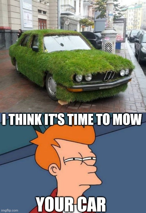 NICE PAINT JOB | I THINK IT'S TIME TO MOW; YOUR CAR | image tagged in memes,futurama fry,cars,car | made w/ Imgflip meme maker