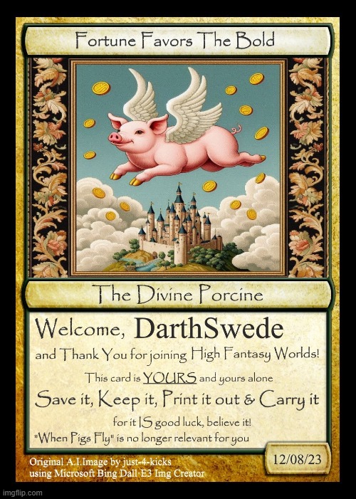Welcome DarthSwede! & Thank you for joining.THIS is your card w. correct date. My bad. Enjoy | made w/ Imgflip meme maker