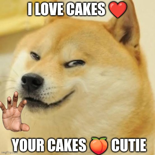 Evil doge | I LOVE CAKES ❤️; YOUR CAKES 🍑 CUTIE | image tagged in evil doge | made w/ Imgflip meme maker