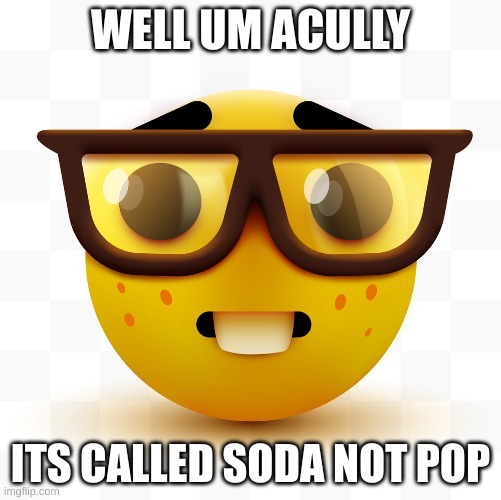 Nerd emoji | WELL UM ACULLY; ITS CALLED SODA NOT POP | image tagged in nerd emoji | made w/ Imgflip meme maker