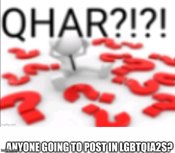 anyone?? | ANYONE GOING TO POST IN LGBTQIA2S? | image tagged in qhar,white text box | made w/ Imgflip meme maker