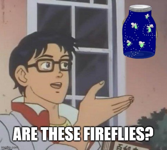 Owl City - Fireflies meme | ARE THESE FIREFLIES? | image tagged in memes,is this a pigeon,owl city,fireflies | made w/ Imgflip meme maker