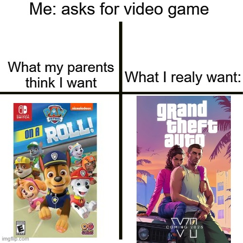 And that's why you must be specific, or you might get cringe | Me: asks for video game; What my parents think I want; What I realy want: | image tagged in video games,christmas | made w/ Imgflip meme maker