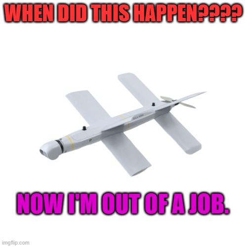 Lancet UAV | WHEN DID THIS HAPPEN???? NOW I'M OUT OF A JOB. | image tagged in lancet uav | made w/ Imgflip meme maker