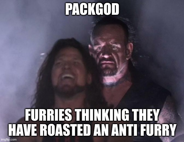 i need even more help | PACKGOD; FURRIES THINKING THEY HAVE ROASTED AN ANTI FURRY | image tagged in the undertaker | made w/ Imgflip meme maker