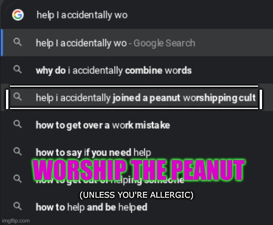 who would even search this? | _____________________
|_____________________|; WORSHIP THE PEANUT; (UNLESS YOU'RE ALLERGIC) | image tagged in bruh moment | made w/ Imgflip meme maker