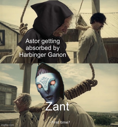 Nothing but Pawns | Astor getting absorbed by Harbinger Ganon; Zant | image tagged in first time,legend of zelda,spoiler alert | made w/ Imgflip meme maker