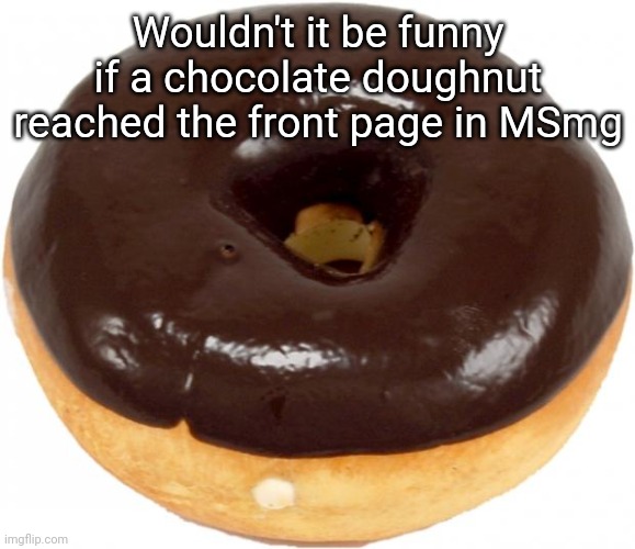 chocolate doughnut | Wouldn't it be funny if a chocolate doughnut reached the front page in MSmg | image tagged in chocolate doughnut | made w/ Imgflip meme maker