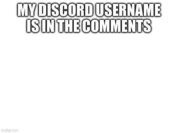 My discord user is in the comments | MY DISCORD USERNAME IS IN THE COMMENTS | image tagged in blank white template | made w/ Imgflip meme maker